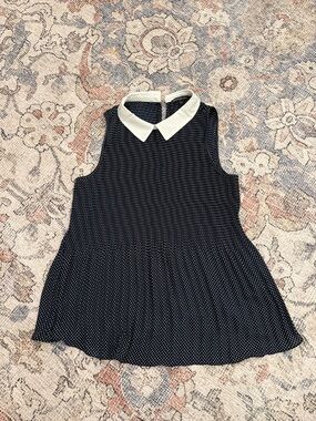 Adrianna Papell Navy Polka Dot Dress with White Peter Pan Collar